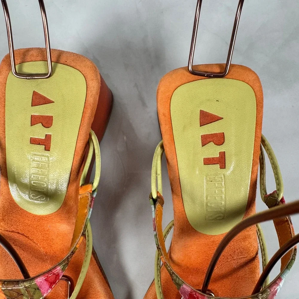 Y2K Strappy Wedge Slide‎ Sandals Funky Snakeskin Maximalist Costume Brazil 7